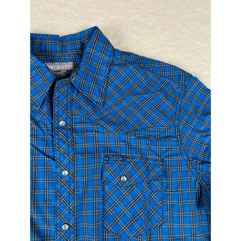 Wrangler Western Plaid Long Sleeve Snap‎ Button Shirt Men's L/G Blue